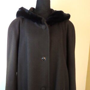 Vintage 70s Albert Nipon Wool Hooded Faux Fur Trimm Women's Plus Size Coat